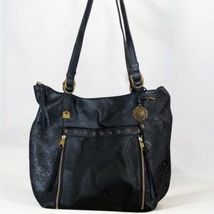 The Sak Collection Black Leather Ojai Embossed Hobo Bag